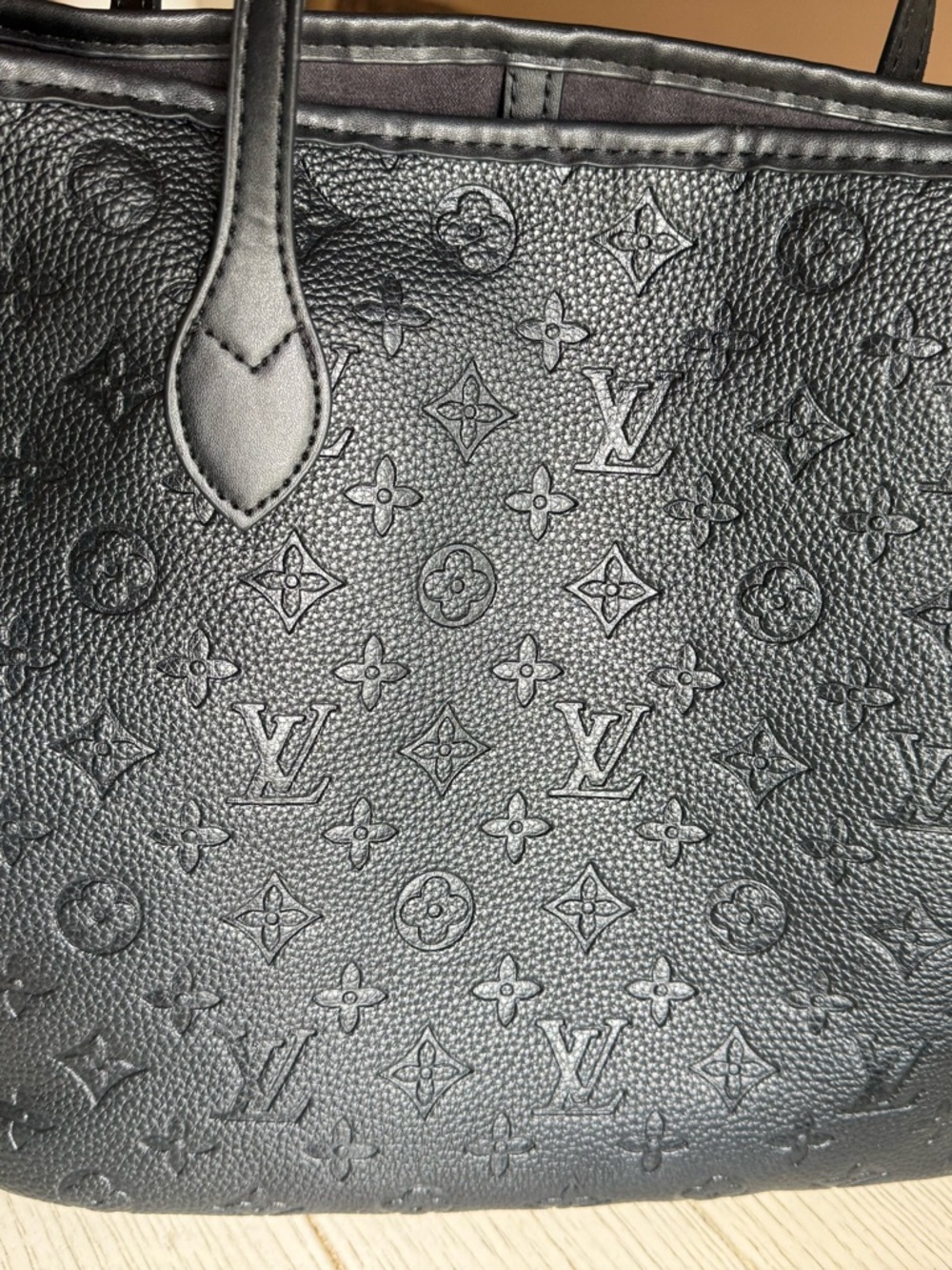 Black Designer Embossed Monogram Tote Bag - Picture 2 of 9